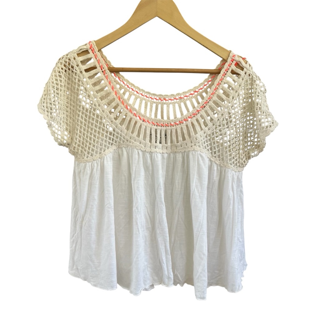American Eagle Crochet Babydoll Top XS Cream White Boho Festival Blouse